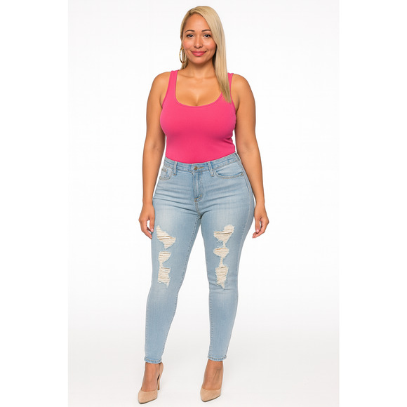 Pacsun Jeans Womens Jegging 27 Blue Light Wash Denim Bikercore Distressed Pants - Picture 1 of 13